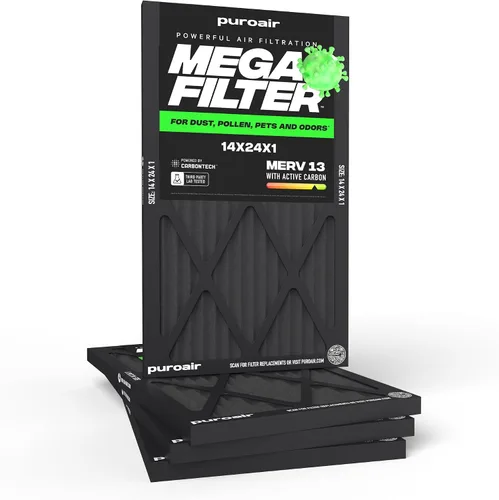 Vista 10 de PuroAir Filtro Mega - Filtro de aire de 12x12x1 MERV 13 para el hogar con carbón activado - Filtros alérgenos, caspa de mascotas, humo, polvo