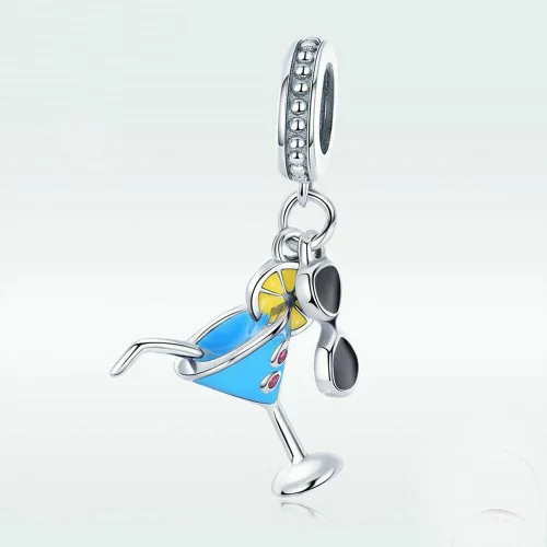 Vista 5 de Abalorio de plata de ley 925 con diseño de limón y copa de vino, para pulsera y collar