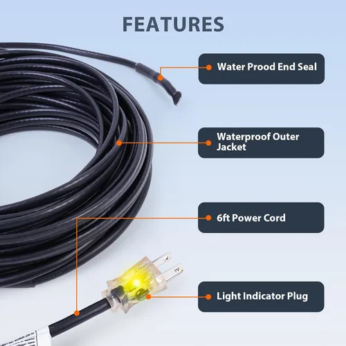Vista 7 de HEATIT HIRD - Cable de deshielo para techo y canalón de 20 pies y 5 vatios por pie
