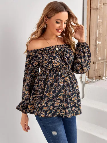 Vista 3 de Floerns Ditsy - Blusa de maternidad con hombros descubiertos para mujer