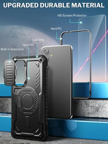 Vista 3 de ExoGuard Funda para Samsung Galaxy S24 con protector de pantalla, funda protectora de goma de cuerpo completo con cubierta de cámara y función atril