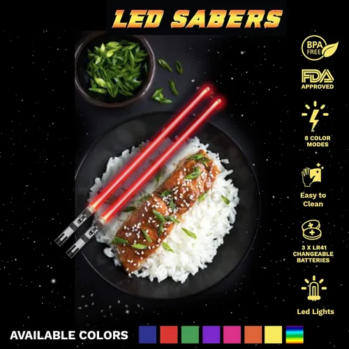 Vista 7 de Lightsable - Palillos de sable de luz LED con luz LED de Star War, sables de luz reutilizables, mango extraíble, apto para lavavajillas, caja