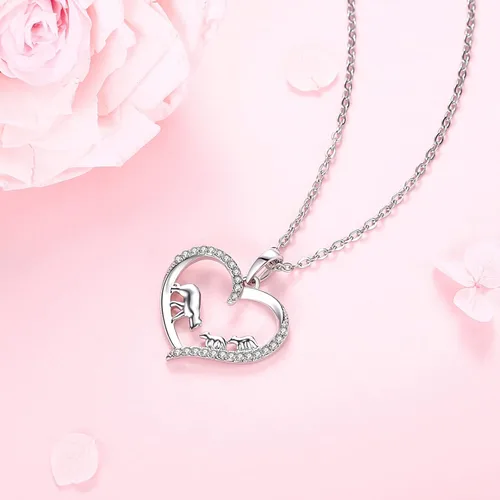 Vista 4 de LYMYF Collar de oso para mamá con 2 cachorros, colgante familiar, collares de corazón para mujer, mamá, mamá, madre, hija, joyería, regalo de mamá