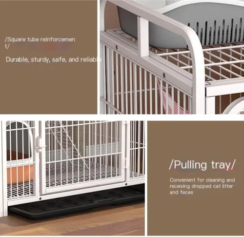 Vista 7 de Casa de lujo para gatos, jaula para gatos, espacio libre, jaula para gatos, casa de tres pisos, casa para gatos, gabinete de gato, nido de gato