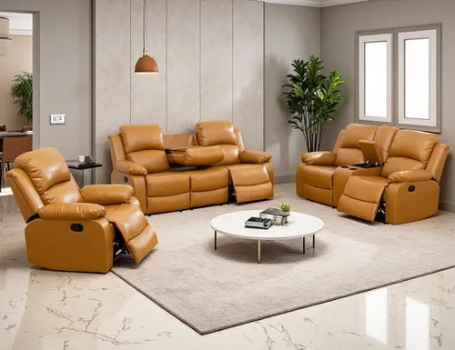 Vista 26 de Sofá reclinable manual, sofá reclinable de lujo de 3 plazas, sofá reclinable con portavasos y mesa de café, sofá de cuero sintético para sala
