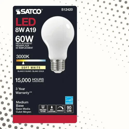 Vista 7 de Satco S12420-Bombilla LED A19 de 8.2 W, blanco suave, 90 CRI, 3000K, 120 voltios (paquete de 24)