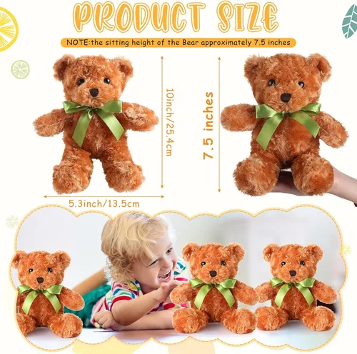 Vista 2 de Hungdao 24 piezas de osos de peluche a granel de 10 pulgadas, lindo oso de peluche suave con lazo verde para regalo de baby shower, cumpleaños