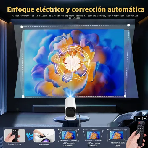 Vista 4 de Aplicaciones integradas, enfoque eléctrico y rotación de 210°: mini proyector con WiFi y Bluetooth, proyector portátil de 1080P, proyector