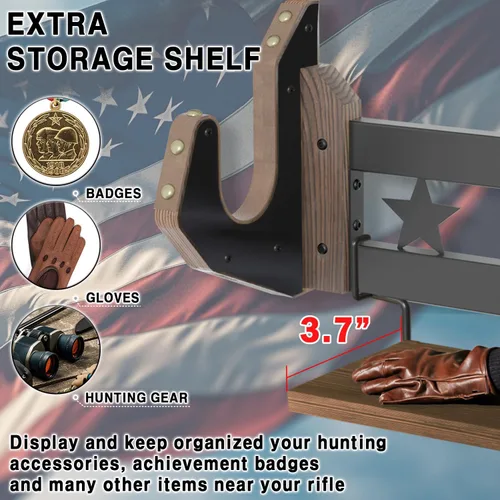 Vista 5 de MK877B - Estante para armas de pared, gancho horizontal para rifle único con estante para arco de armas de fuego, soporte de exhibición organizador