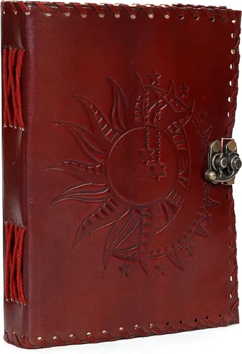 Vista 14 de Diario en relieve de Sun & Moon, diario de 240 páginas, diario vintage, diario Sun Moon, cuaderno de bocetos de cuero, cuaderno de cuero, diario