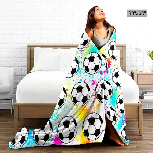 Vista 6 de Manta de Fútbol Manta de Pelota de Fútbol Mantas de Franela Suave y Ligera Cálida y Acogedora Manta de Fútbol Regalo para Fanáticos