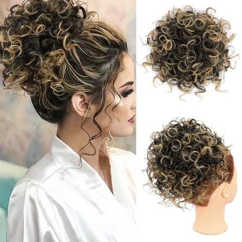 Vista 16 de Lommel Moño desordenado del pelo del pedazo natural suave rizado bollos Hairpieces (13W) Moño de pelo rizado suelto con cordón para mujer