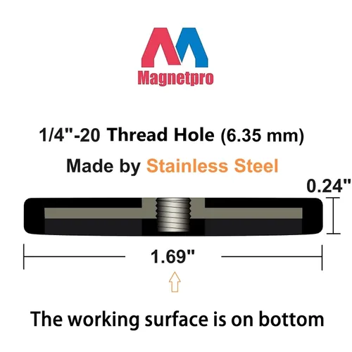 Vista 2 de Magnetpro 4 imanes de montaje con revestimiento de goma fuerte, antiarañazos y anticorrosión, más de 30 libras de potencia adhesiva, con orificio
