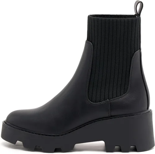 Vista 2 de vodvob Botas Chelsea elásticas para mujer, tacón grueso, plataforma, suela de lengüeta, botines al tobillo
