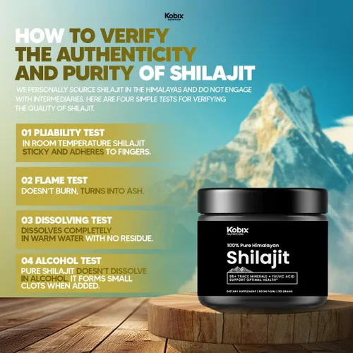 Vista 3 de Kobix - Resina pura de Shilajit del Himalaya, alta potencia nutricional, más de 85 oligogramas de minerales ácido húmico y fúlvico, apoyo