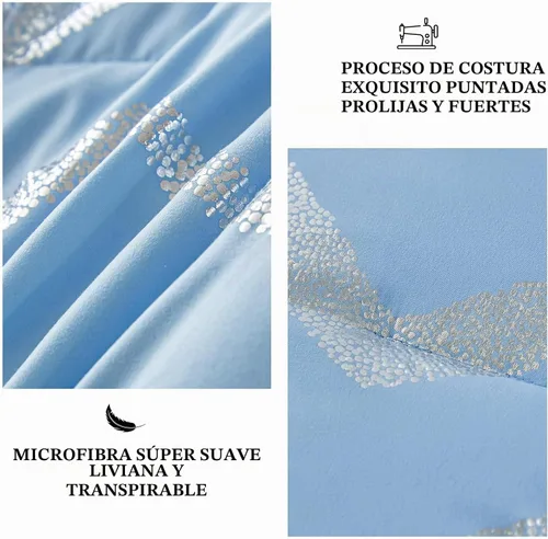 Vista 6 de Menghomeus Juego de edredón azul/plateado tamaño Twin/Twin XL, estampado metálico con purpurina, edredón de cama bonito y brillante, juegos de ropa