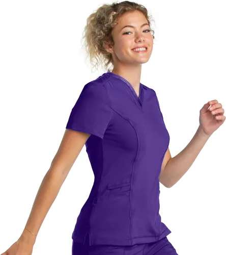 Vista 2 de Urbane Impulse - Camiseta quirúrgica elástica extrema de 2 bolsillos con cuello en V para mujer 9105 Uva SML Uva S