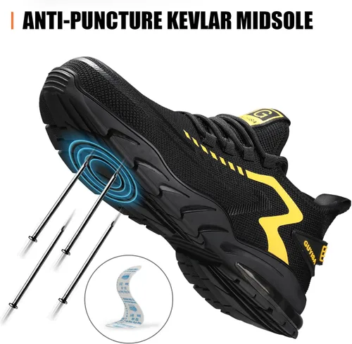 Vista 3 de GLANOUDUN Zapatos con punta de acero para hombre, zapatos de trabajo para hombres, zapatos de seguridad ligeros y cómodos, puntera de acero, zapatos