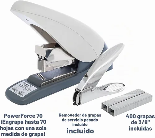 Vista 3 de PowerForce 70 - Engrapadora de oficina plana resistente, de 2 a 70 hojas con un tamaño de 3/8 pulgadas de longitud de pierna, incluye 400 grapas