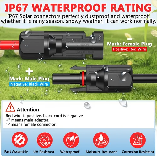 Vista 4 de Vansdon Cable de extensión de panel solar de 2 x 50 pies, cable solar de 10 AWG con conectores impermeables hembra y macho para RV, sistemas