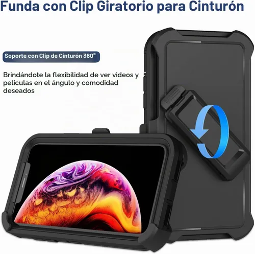 Vista 2 de Funda para iPhone X, iPhone Xs con funda de clip para cinturón, 2 protectores de pantalla, grado militar, a prueba de golpes, resistente, a prueba