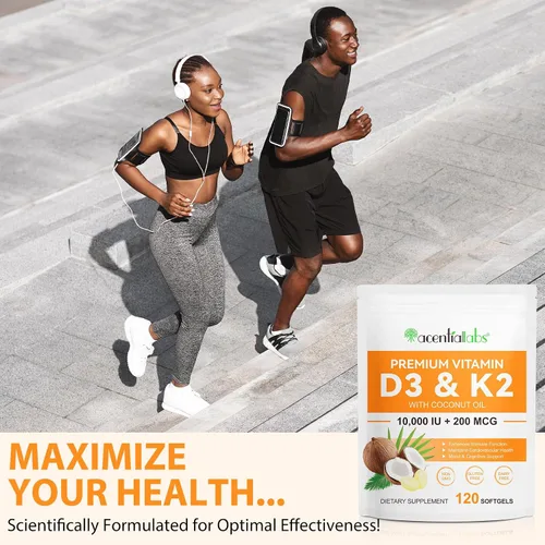 Vista 8 de flasture Suplemento de Vitamina D3 K2 en Cápsulas Blandas, 10000 UI de VIT D3 + 200 MCG de K2 (MK-7) Fórmula 2-en-1 para Reposición con Aceite