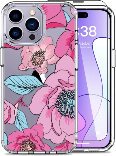 Vista 11 de LUHOURI Funda para iPhone 15 Pro con protector de pantalla, acrílico transparente Funda protectora de carga inalámbrica, ajuste delgado, diseños