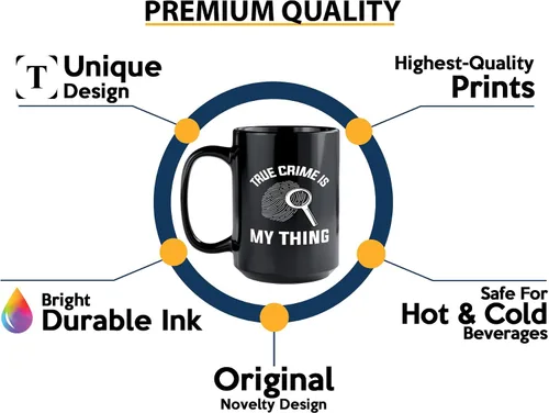 Vista 3 de Taza de café detective de 15 onzas, color negro - TRUE crime is - oficial de policía policía patrulla detective sheriff aplicación de la ley