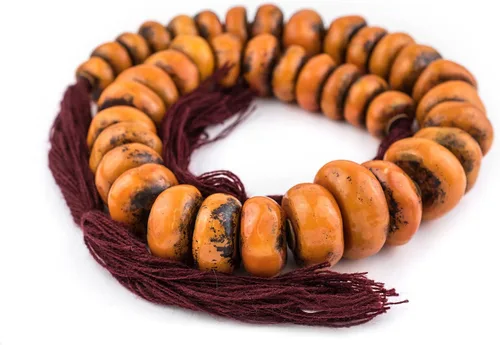 Vista 5 de TheBeadChest - Cuentas de resina marroquí, mandarina, extra grandes, 1.496 pulgadas, color naranja africano, redondo, agujero grande, 38 pulgadas