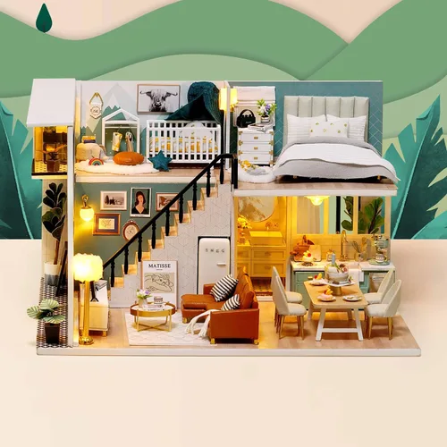 Vista 3 de TuKIIE Kit de Casa de Muñecas en Miniatura DIY con Muebles, Escala 1:24 Habitación Creativa Mini Casa de Muñecas de Madera Accesorios Más A Prueba