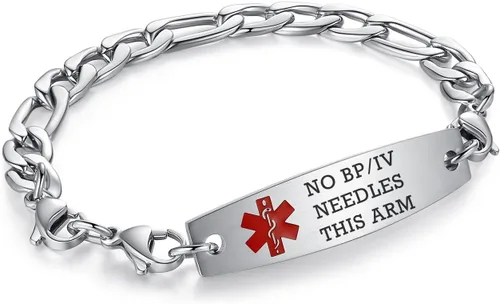 Vista 209 de Brazaletes de alerta médica ajustables de 7.5" a 9" para mujer/hombre, de acero inoxidable, intercambiables Cadena de bloque