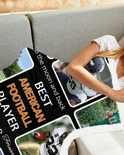 Vista 6 de Manta personalizada con fotos, manta personalizada para el mejor jugador de fútbol americano, regalos de cumpleaños para fanáticos del fútbol, manta