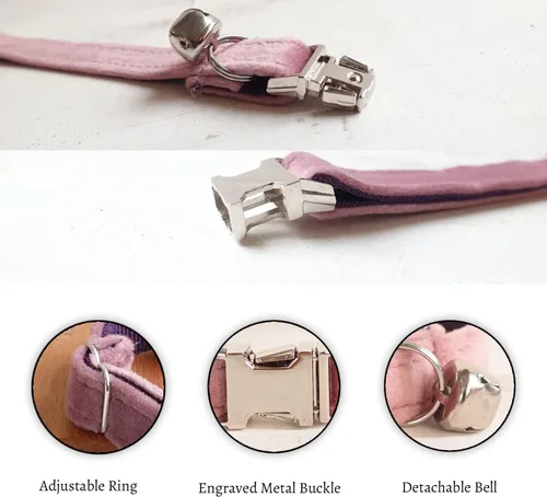 Vista 2 de Collar de gato personalizado con placa de nombre personalizada con campana, collares de identificación de gato de nailon resistente de terciopelo
