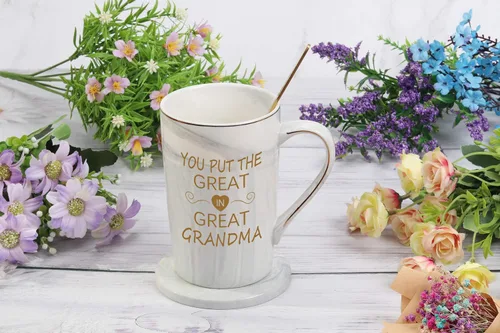 Vista 4 de Taza de café gris de 14 onzas para abuela de parte de nietos, regalo para el día de la madre y cumpleaños
