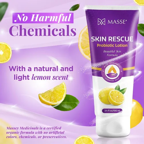 Vista 4 de Massey's Skin Rescue Probiotics Lotion - Loción diaria para hombres y mujeres - Aroma refrescante a limón - Humedad no grasa para una piel suave
