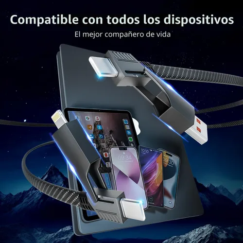 Vista 5 de Cable de Carga 4 en 1 de Carga Rápida de 65W, Cable USB C 4 en 1 Cable de Carga Múltiple USB con Chip E-Mark, Cable Cargador Múltiple para iPhone