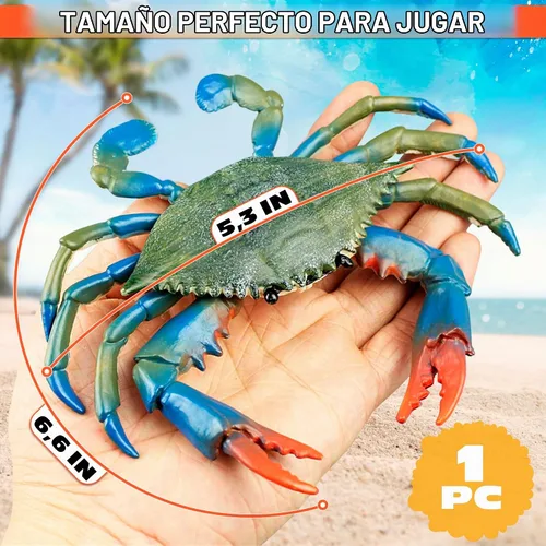 Vista 2 de Juguetes de cangrejo azul para niños, figura realista de cangrejo de plástico, 6.6 x 5.3 pulgadas, animal marino realista para jugar en el baño