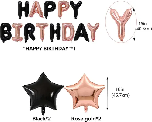 Vista 4 de Decoraciones de cumpleaños número 17 para niñas, pancarta de cumpleaños número 17 color negro y rosa dorado con estrella número 17, globos