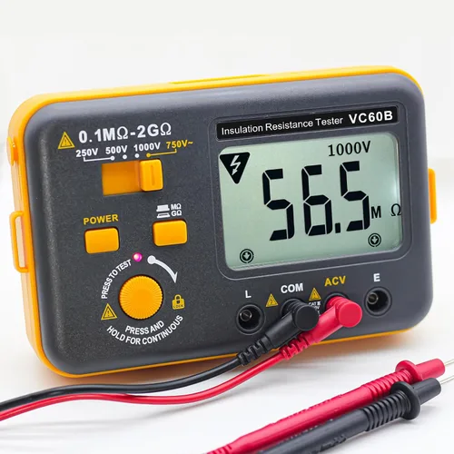 Vista 5 de Probador de resistencia de aislamiento digital VC60B, medidor eléctrico de megaohm con prueba de voltaje de prueba de 250V/500V/1000V Resistencia