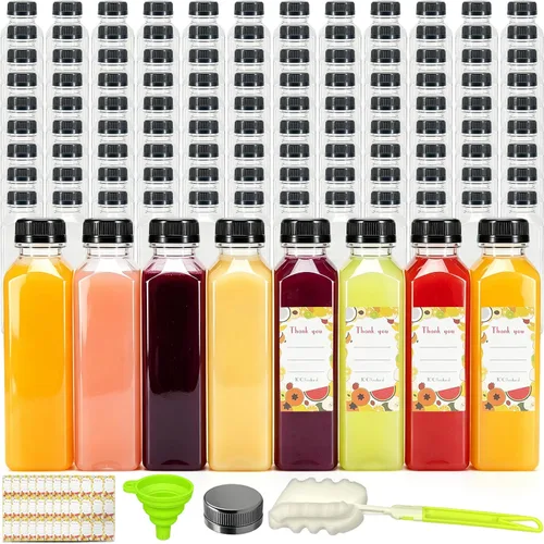 Vista 9 de 36 unidades de botellas de plástico de 8 onzas con tapas, botellas de jugo con tapas, recipientes reutilizables transparentes para bebidas a granel