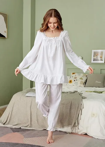 Vista 2 de Sharebeauty Pijama casual de algodón de estilo vintage para mujer Top y pantalones