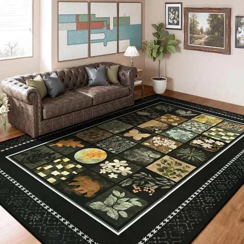 Vista 2 de Tepook Alfombras de área de 5 x 7 pies para sala de estar, alfombra geométrica grande moderna para dormitorio, alfombra de retazos lavable