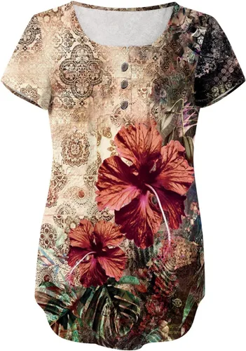 Vista 4 de Womens Summer Tops 2024 Dressy Short Sleeve Button V Neck T Shirts Business Casual Beach Outfits Clothes Loose Soft Cute Tees