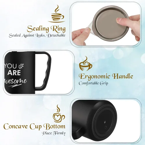 Vista 3 de Sumind Regalo de agradecimiento a los empleados, tazas de café de acero inoxidable de 17 onzas con asa, tapa y popote para Slp, graduación, Negro