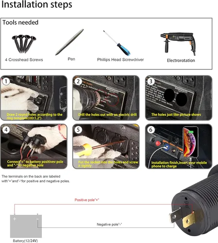 Vista 7 de 10L0L Carrito de golf encendedor de cigarrillos salida y carga rápida 3.0 DC 12V entrada impermeable cargador USB adaptador de enchufe