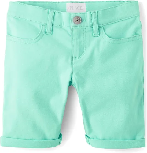 Vista 7 de The Children's Place - Pantalones cortos sólidos para niñas Aguamarina/rosa/amarillo/naranja Brights paquete de 4