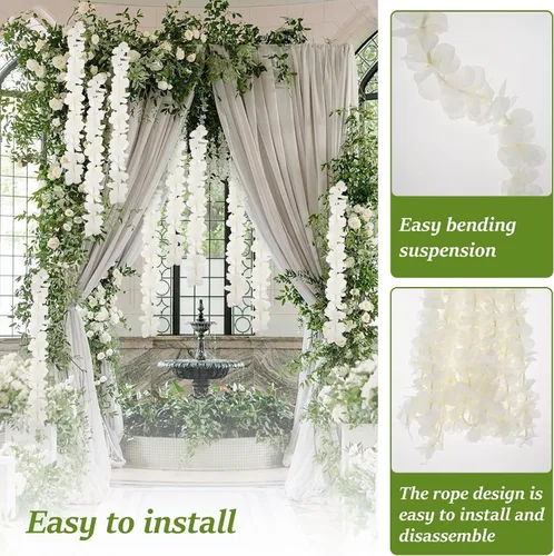 Vista 3 de Paquete de 20 guirnaldas de flores artificiales de seda de 3.3 pies de glicina falsa para colgar en bodas, fiestas, jardín, exteriores, interiores