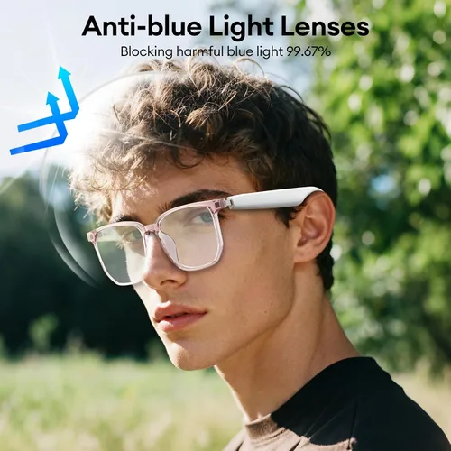 Vista 6 de Lentes inteligentes AI, lentes de traducción Bluetooth 5.4 con 144 idiomas y acentos, lentes de filtrado de luz azul, lentes inteligentes