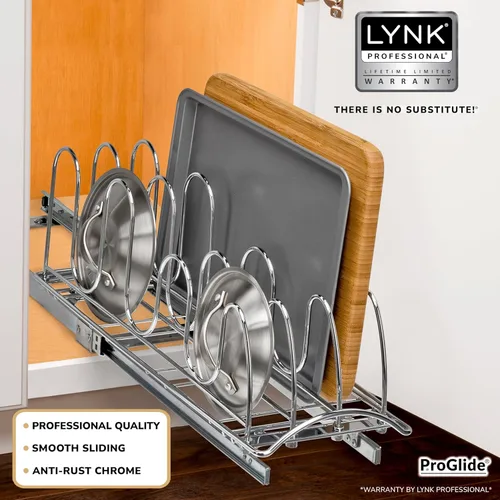 Vista 2 de LYNK PROFESSIONAL® Organizador de tapas extraíbles para ollas y sartenes debajo del gabinete, organizador de hojas de galletas para gabinete, cajón