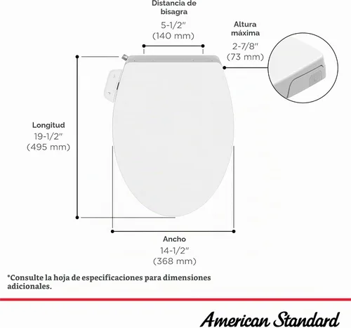 Vista 5 de American Standard 8043A60G.020 AquaWash Essentials SpaLet Asiento de inodoro con bidé no eléctrico con operación manual, color blanco